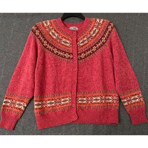 Vintage Tiara International Pink Fair Isle Cardigan Sweater XL Nordic Cottage